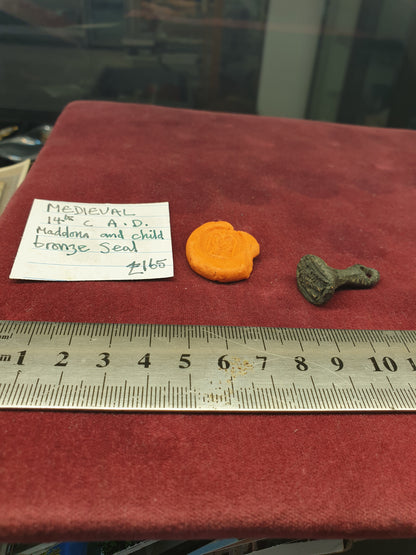 Medieval 14th C A.D Madonna and Child Bronze Seal
