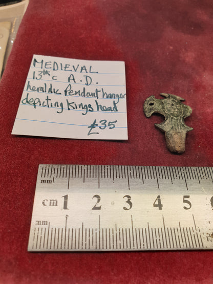 Medieval 13th C A.D Heraldic Pendant Hanger depicting Kings Head