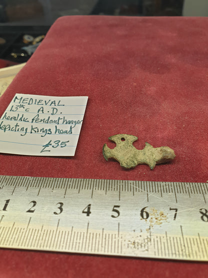 Medieval 13th C A.D Heraldic Pendant Hanger depicting Kings Head
