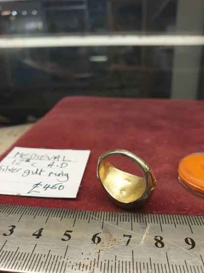 Medieval 12th C A.D Silver Gilt Ring