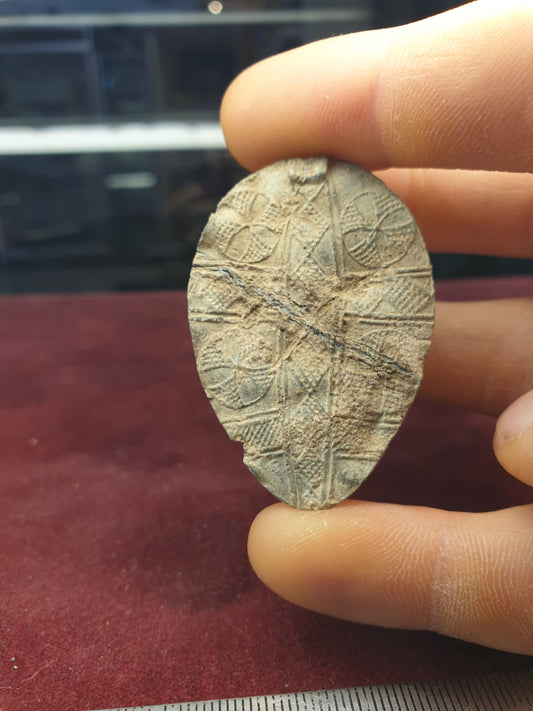 Decorated Pilgrim Badge 14th C Medieval in the shape of a Knights Shield