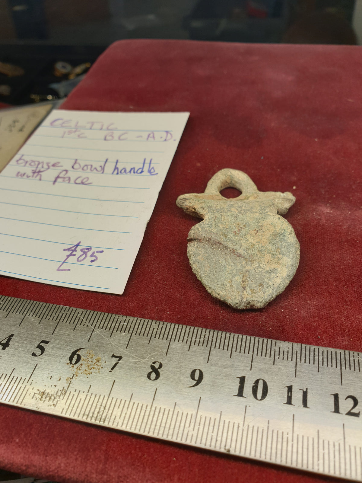 Celtic 1st C B.C-A.D Bronze Bowl Handle with face.