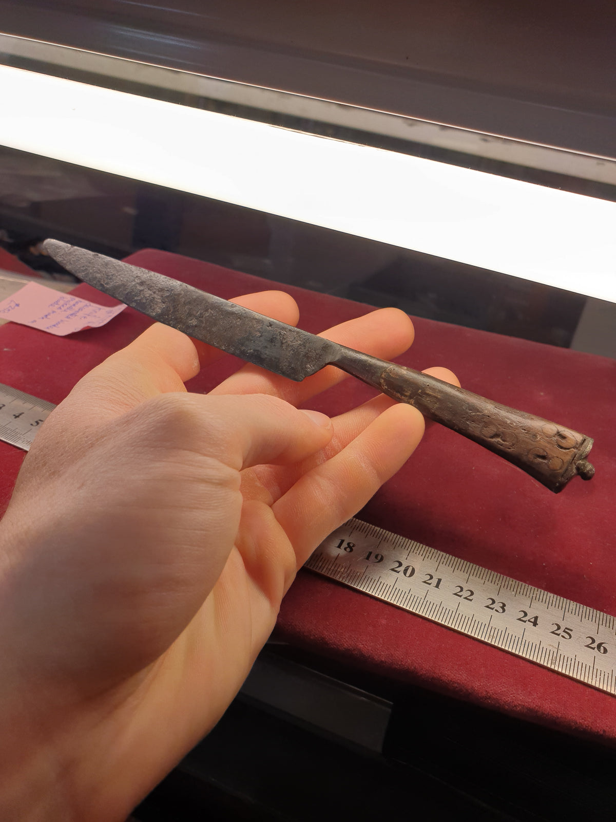 Medieval 13th C A.D Knife decorated handle makers mark on blade